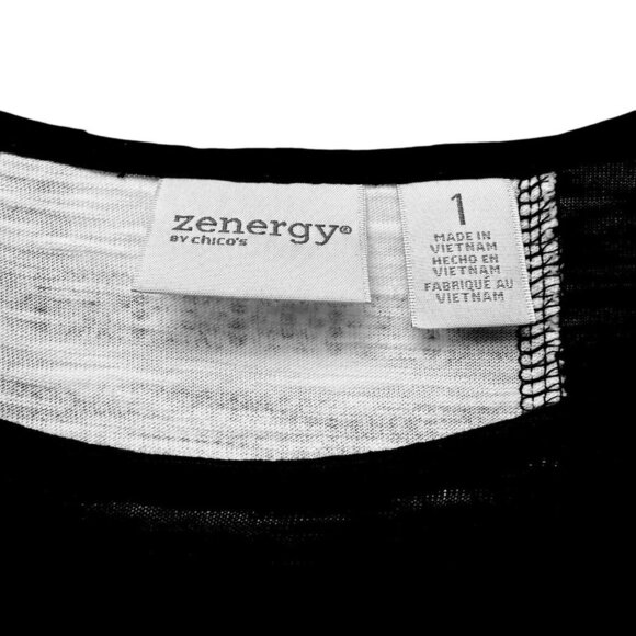 CHICO'S Zenergy Tee Medium (Chicos1) Womens Top Black Graphic Print Cotton Modal - Picture 4 of 9